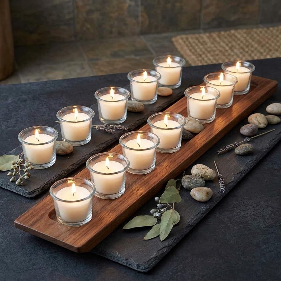 Image of HOSLEY Oyster Cup Clear Glass Filled Candles 48 Pack Ivory Hand Poured Unscented Wax Candles for Home Restaurants Shabbat Church Weddings Romantic Moments Party Spa Meditation