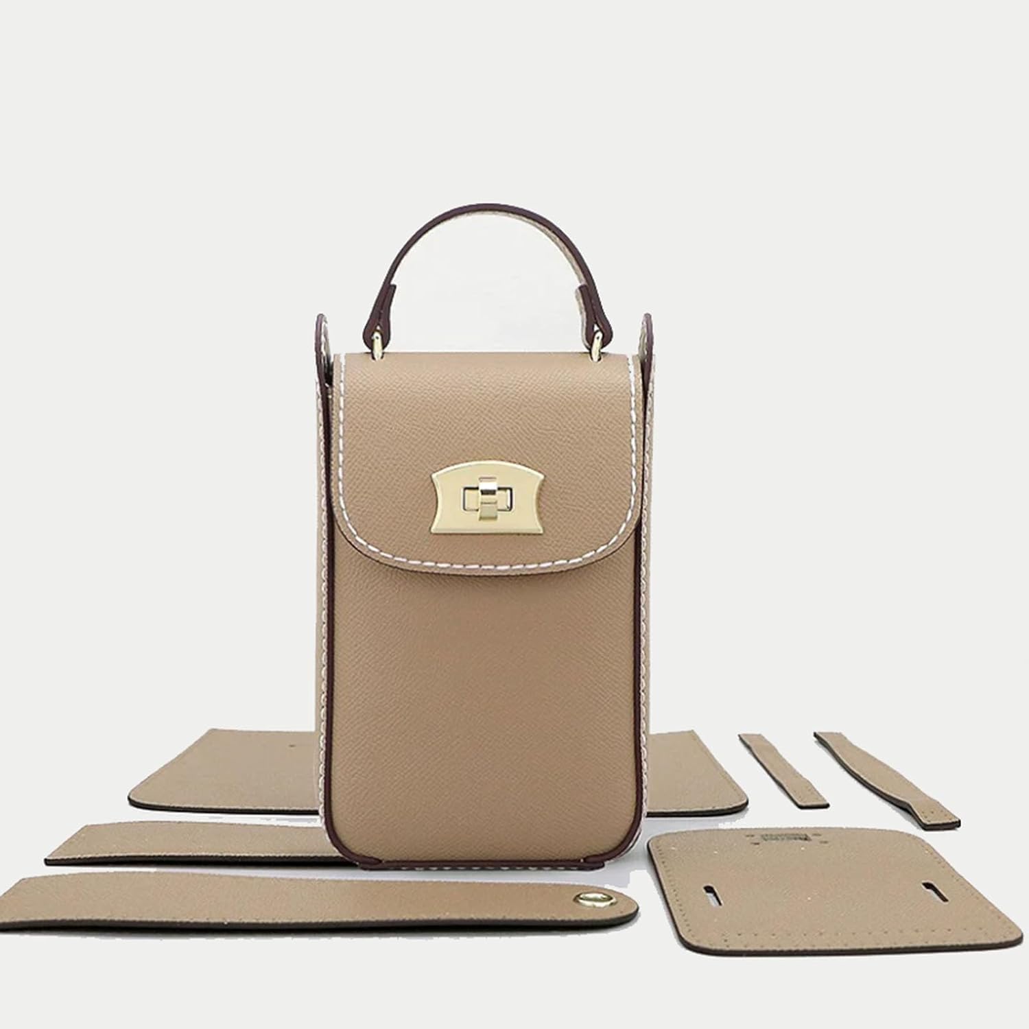 POPSEWING Top Grain Leather Cell Phone Bag DIY Kits, DIY Crossbody Shoulder Bag Kit with Sewing Kit for Women/Girls (Orange)