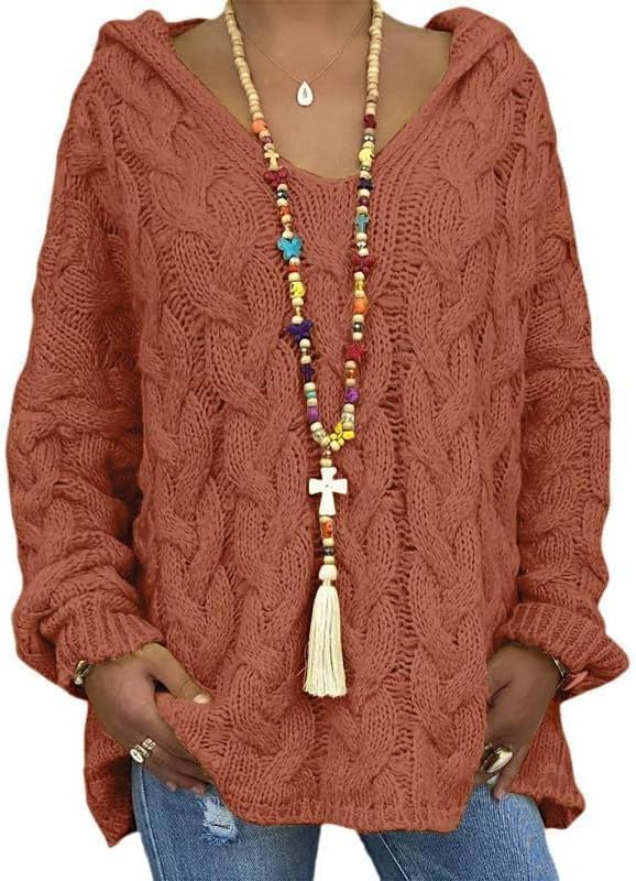 Hoodie Sweaters for Women Cable Knit Womens Chunky Sweater V Neck Long Sleeve Oversized Hoodies Pullovers