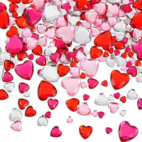 Acrylic Heart Rhinestone Heart Crystal Gems Rhinestone Flat Back Heart Rhinestones 18 mm/ 12 mm/ 10 mm/ 6 mm for Valentine's Day Wedding Decoration DIY Crafts Jewelry Making, 4 Colors (516 Pieces) Cover