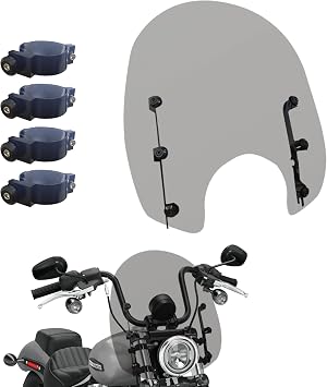 15" Smoke Motorcycle Windshield for Harley Softail FXBB FXBBS FXLR FXST and Dyna FXD FXDC FXDB FXDL FXDLS FXCW, Cruiser Windscreen Replacement for Street Bob Low Rider Super Glide Rocker