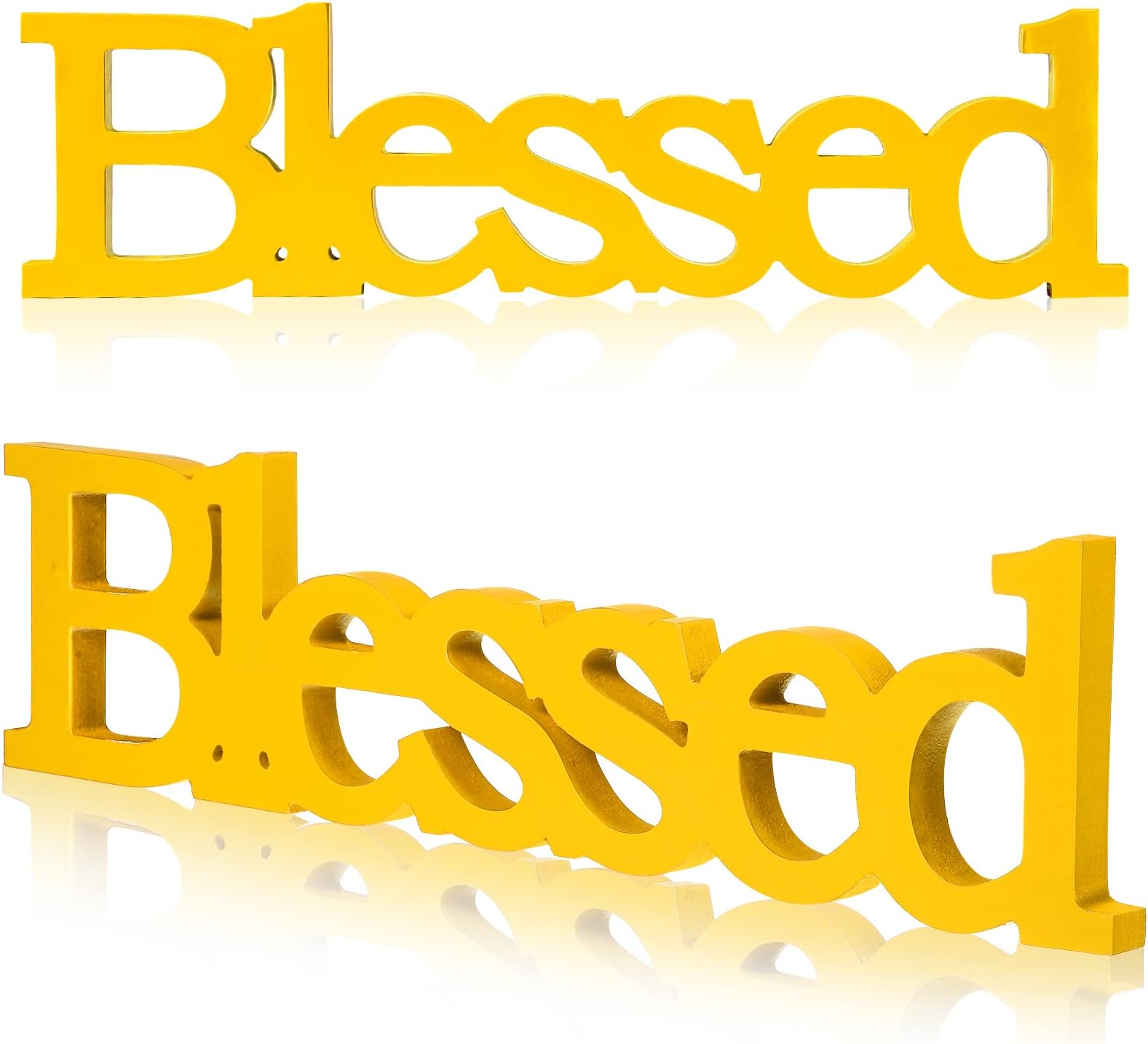 Blulu Blessed Letter Table Sign Blessed Standing Letter Table Sign Rustic Wooden Home Standing Decor for Valentine St. Patrick's Day Baby Shower First Communion Christening Decoration(Yellow)