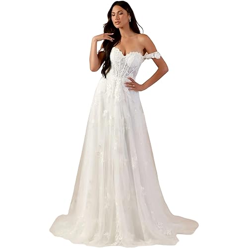 Wedding Dress for Bride Boho Beach Lace Appliques Mermaid Bridal Gowns with Train BOF33