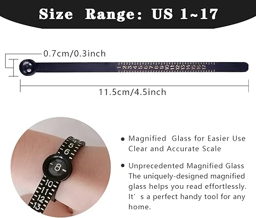 Miniatura 2 de Herramienta de medición de tamaño de anillo JRONGHE Cinta métrica reutilizable de tamaño de dedo con vidrio ampliado, herramienta de tamaño de