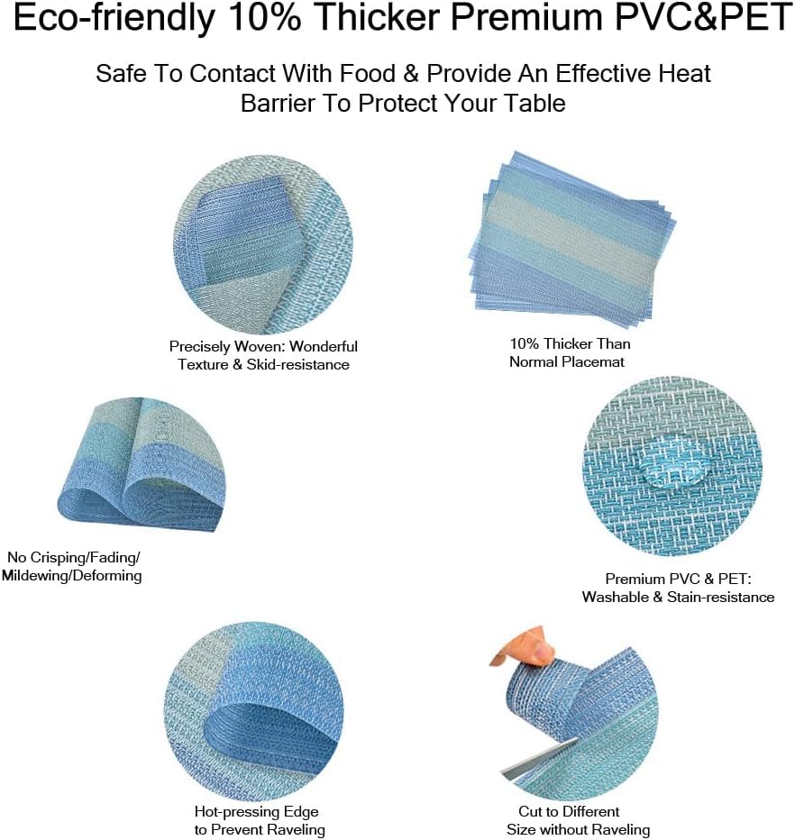 Image of Washable PVC Heat Resistant Colorful Place Mats for Kitchen Dining Table Mates Washable Heat-Resistant for Dining Table (Blue, Pack of 4)