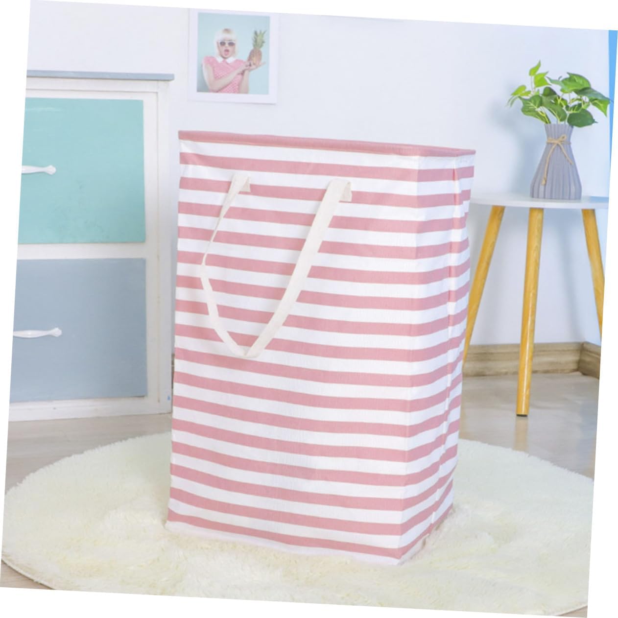 2pcs Foldable Large Laundry Basket with Long Handles Modern Fabric Hamper for Dirty Clothes Storage Organizer for Bedroom Bathroom Living Space-saving Design