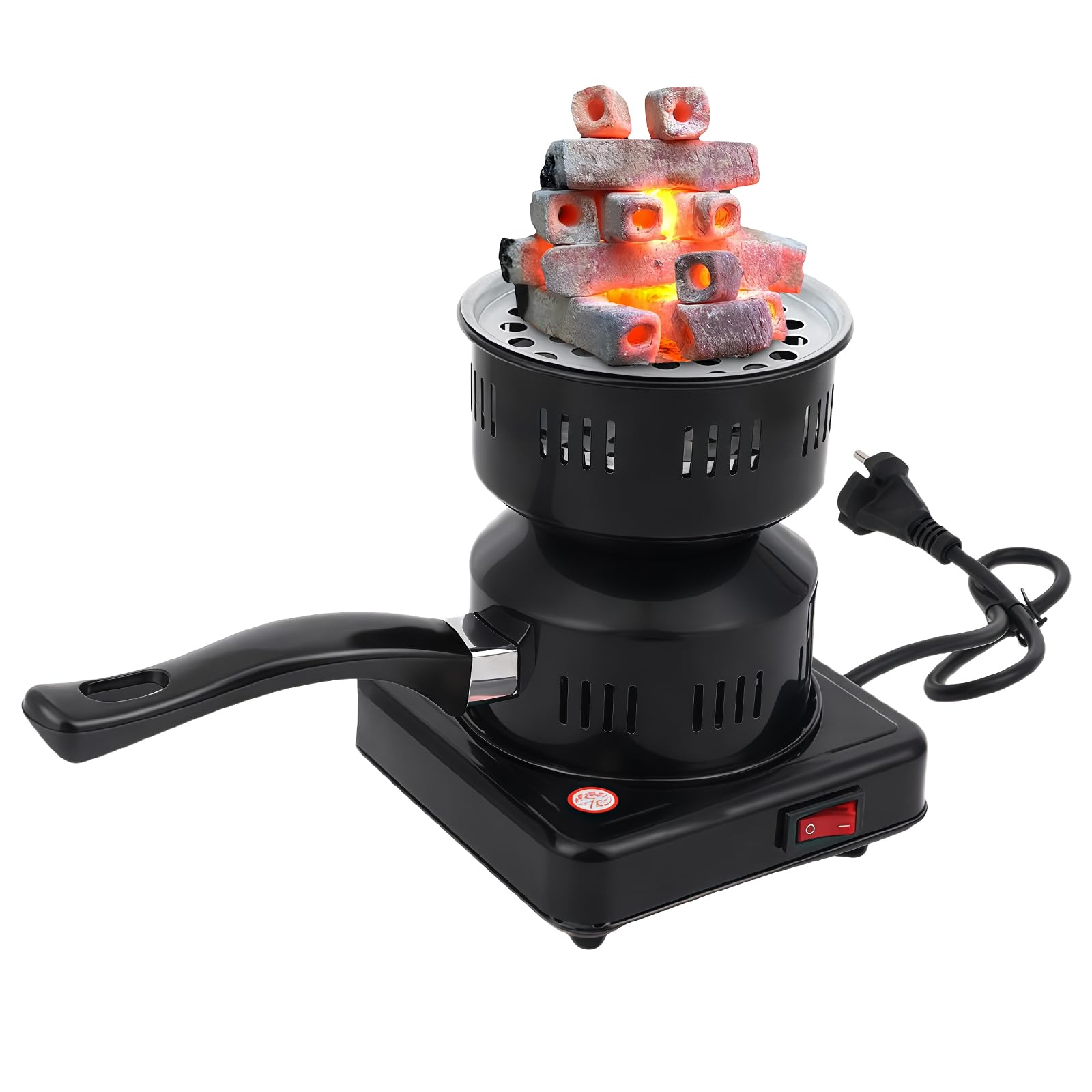 GOMETY Podpałka do węgla drzewnego, elektryczna podpałka do grilla na węgiel drzewny, 450 W-600 W, piecyk węglowy, akcesoria do grilla z uchwytem i kratką węglową do użytku na zewnątrz