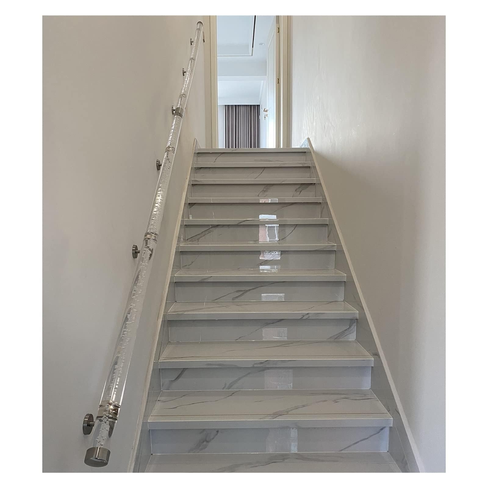 3ft/4ft/5ft/6ft/8ft/10ft/12ft/14ft/16ft/20ft Clear Acrylic Handrail, Non-Slip Transparent Crystal Stair Railing for Home Kindergarten Hallway Loft, Handrail Complete Kit(380cm(12.5ft))