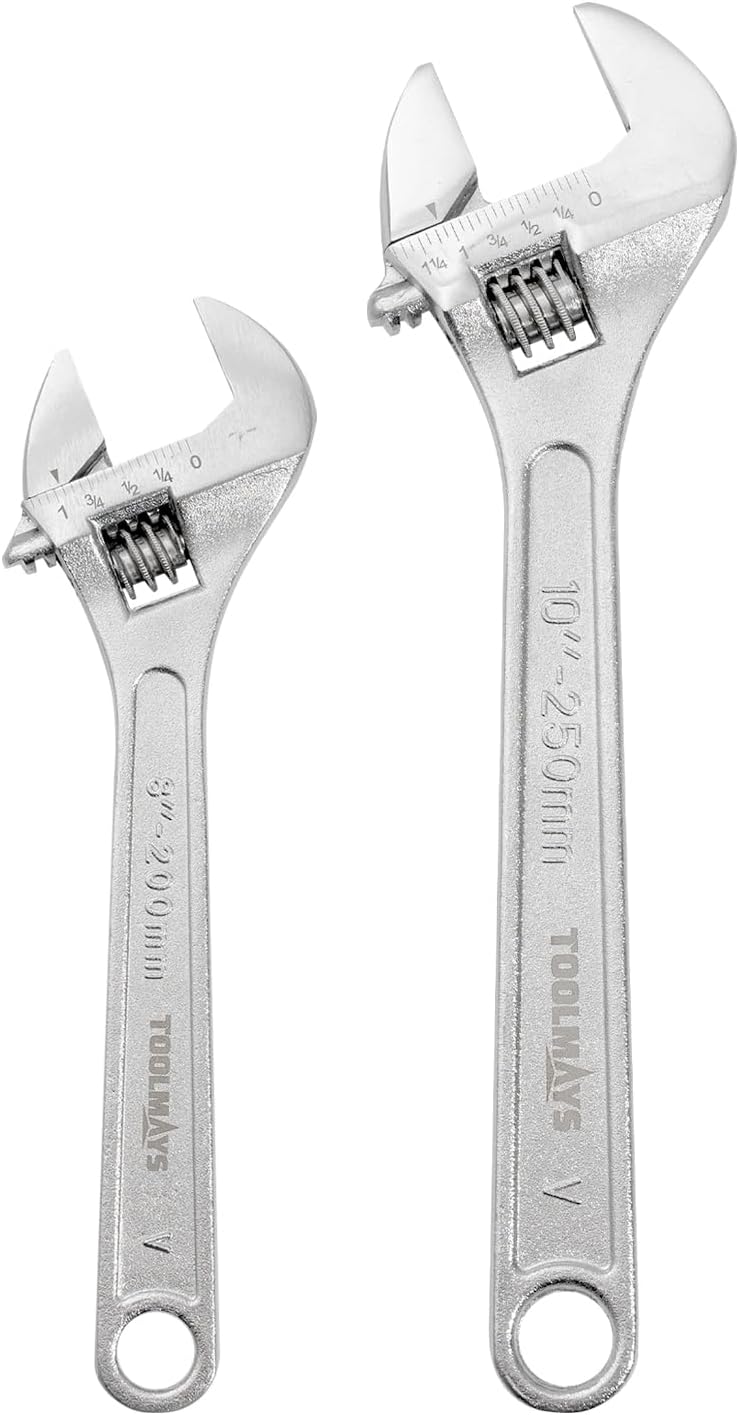 Adjustable Wrench Set Forged, 6", 8" Heat Treated, Chrome-plated Wrench Set Max jaw capacity 1-3/16"