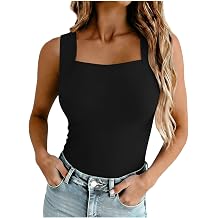 Women's Square Neck Double Lined Tank Tops Dressy Summer Sleeveless Shirts Slim Fit Cute Basic Y2k Shirts