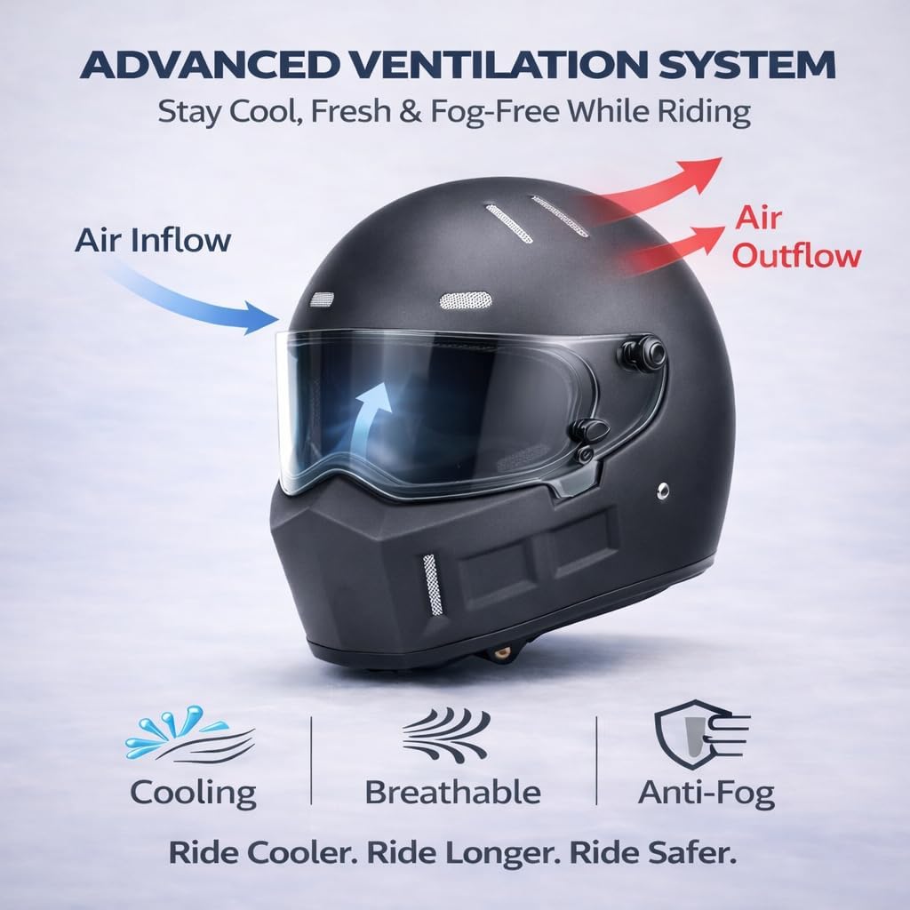 CRG Sports Retro Full Face Motorcycle Helmet, DOT Approved Fiberglass Street Bike Helmet with Clear Visor, Lightweight Cafe Racer Cruiser Motorcycle Helmet