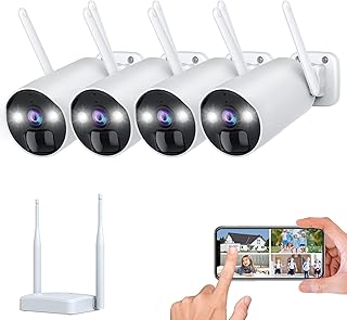 Wireless Security Camera System, Battery Powered Home Security Camera System, 4x3MP WiFi CCTV Camera Outdoor with 2-Way Audio, Color Night Vision, Human AI Motion Detect, App Alert, IP66