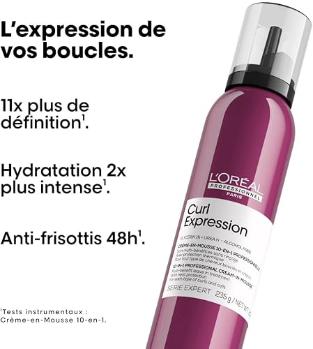 L'Oréal Professionnel Paris Curl Expression 10-in-1 Mousse - Multi-Benefits For Curly and Coily Hair - Defines and Strengthens Curls With Heat Protection, Silicone, Paraben and Alcohol-Free - 2