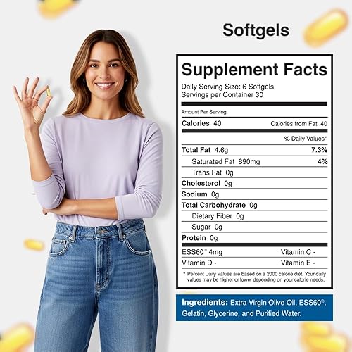 Miniatura 5 de MyVitalC Pure ESS60 - Cápsulas blandas de aceite de oliva virgen extra - Suplemento antioxidante de alta resistencia con aceite de oliva puro -