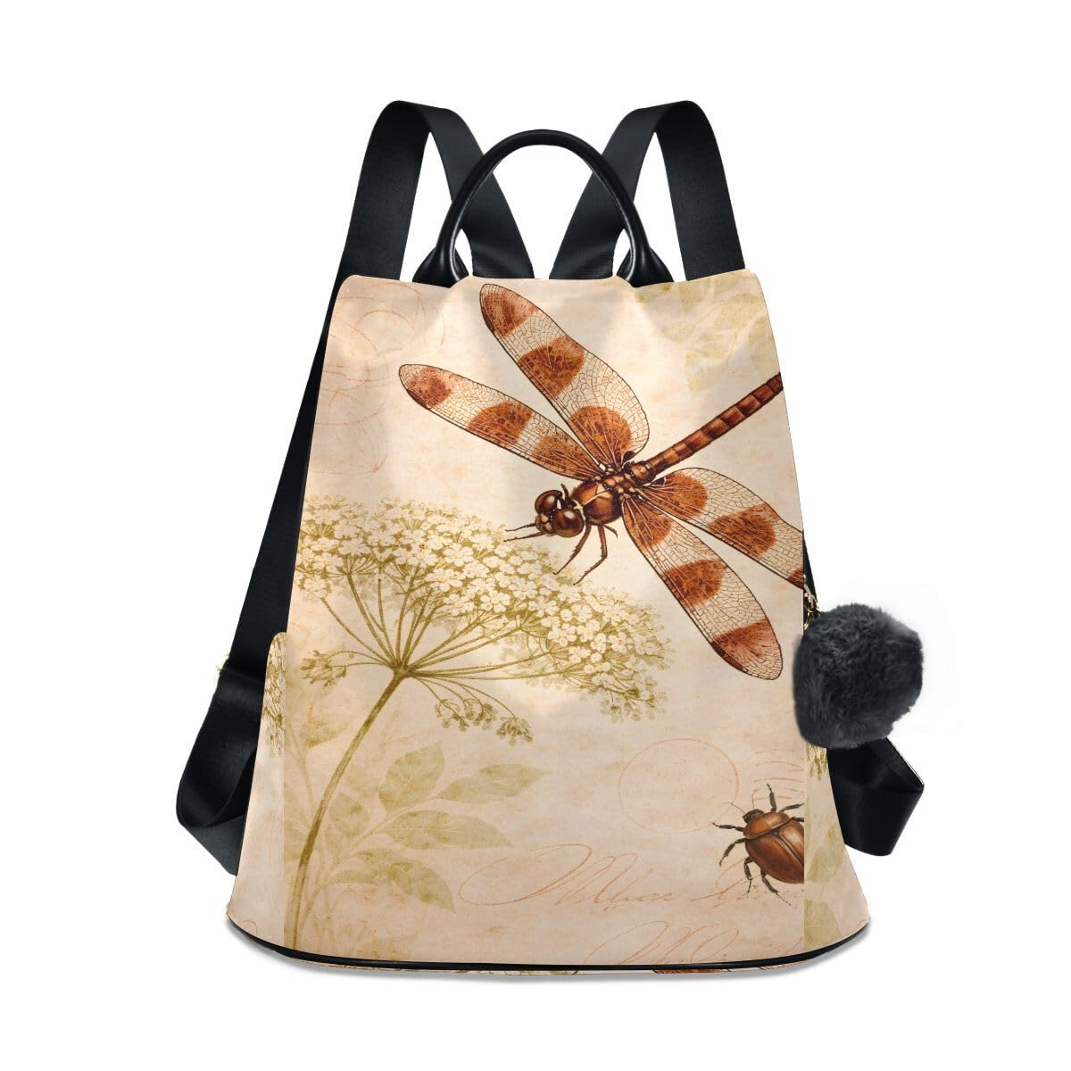 ALAZA Watercolor Retro Dragonfly Dandelion Backpack Purse with Adjustable Straps for Woman Ladies