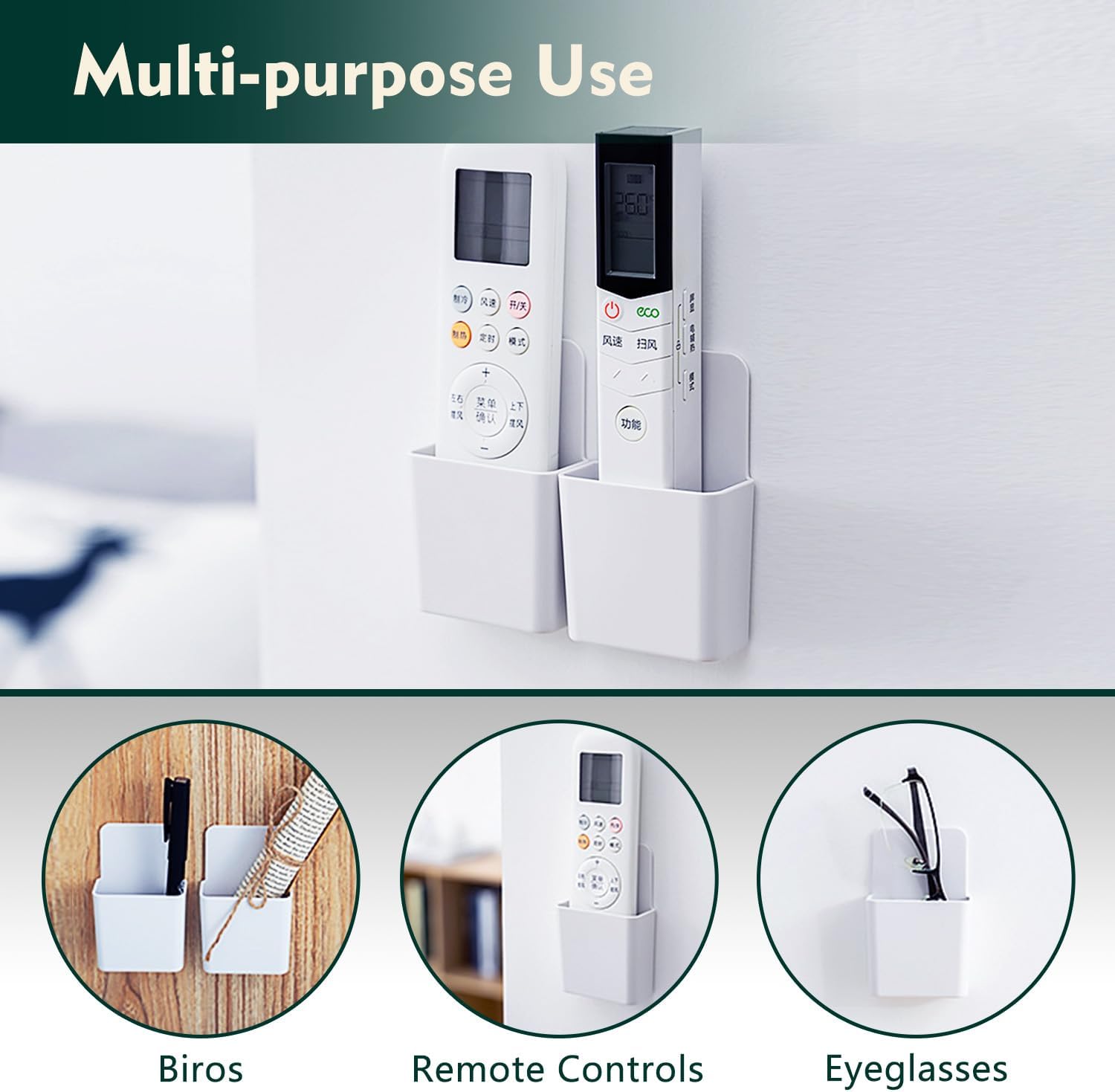 6 PCS Remote Control Holder Wall Mount Media Organizer Storage Box (White) | Self Adhesive Air Conditioner TV Accessories Pen Holder for Bedroom Headboard Office