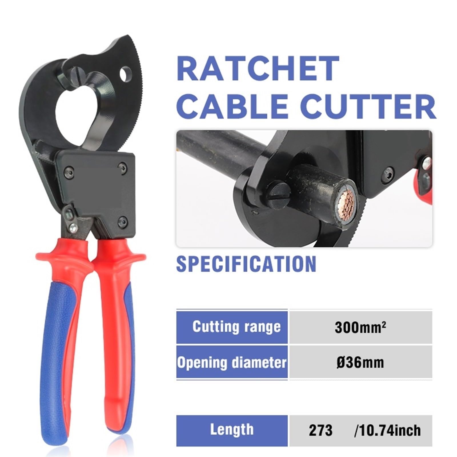 Cortadores de carraca Alicates de corte cables con trinquete aislados alta resistencia for aluminio y cobre multifilares hasta 240 mm² para cables de cobre y aluminio