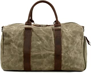Vintage Waxed Canvas Men Travel Duffel Sports Gym Bag Oiled Leather Military Weekend Basic Training Tote Overnight Bags(Green)