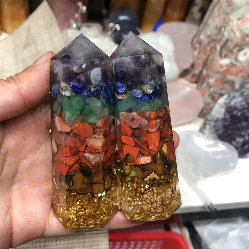 DSZUJTYROP 7 Stones Crystal Point Wand Resin Hexagon Ornament Home Decor (Color : 2PCS)