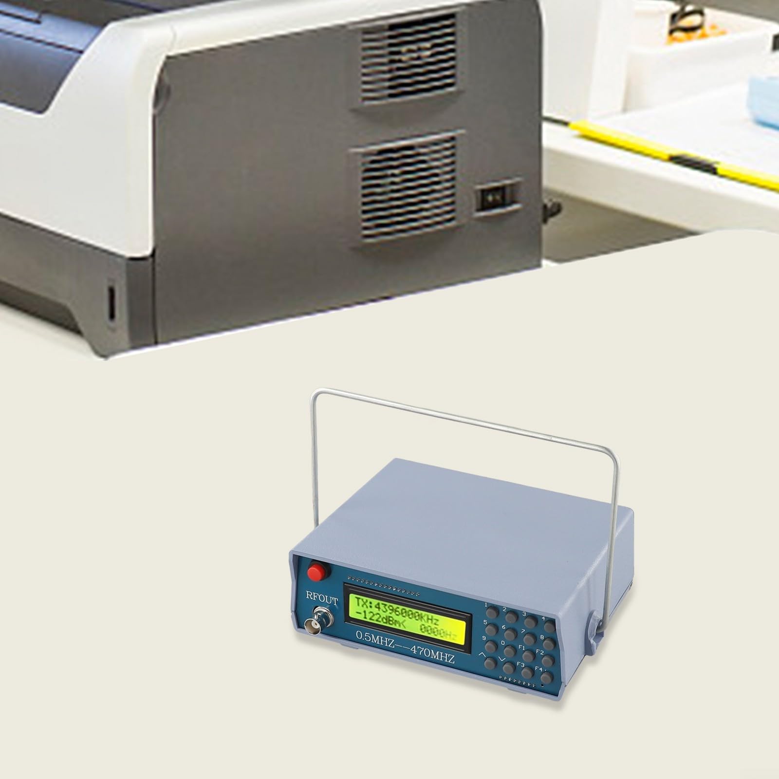 Generatore di segnale RF 0.5M-470MHz, tester interfono radio FM con tono 800Hz, alimentatore CC 12V, per debug e custodia in ABS