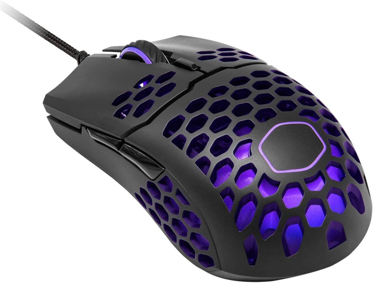Cooler Master MM711 RGB-LED Lightweight 60g Wired Gaming Mouse - 16000 DPI Optical Sensor, 20 Million Click Omron Switches, Smooth Glide PTFE Feet, and Ambidextrous Honeycomb Shell - Matte Black