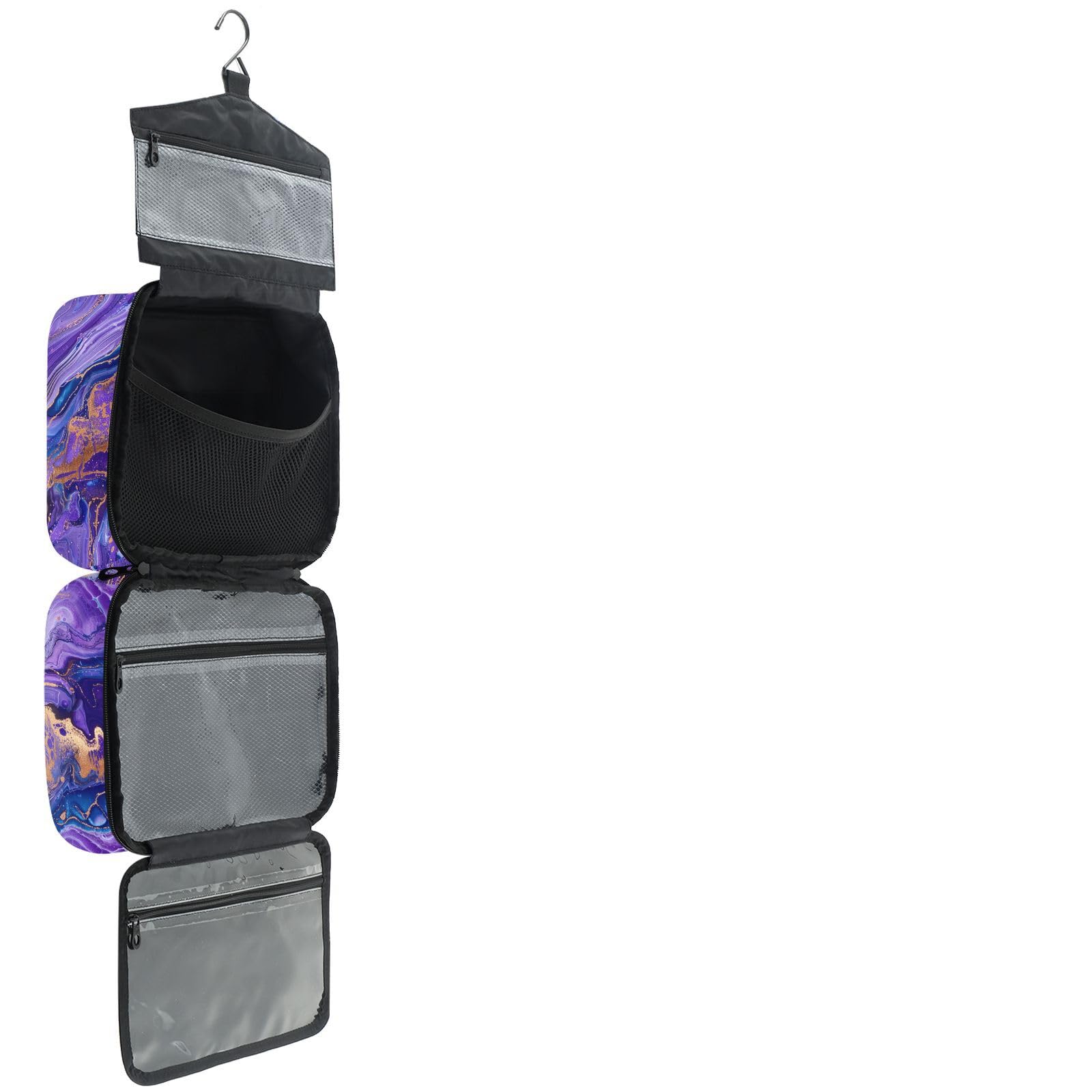 YNNALE Sewing Supply Organizer Bag, Purple Gold Luxury Fluid Art Modern Portable Sewing Bags with Pockets&Hanger, Sewing Storage Box Case for Sew Supplies/Kit/Tools/Accessories (BAG ONLY)