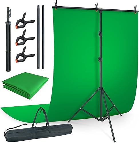 LINCO Lincostore AM207 - Kit de telón de fondo de pantalla verde de 5 x 6.7 pies, soporte de pantalla verde portátil con soporte en forma de T,