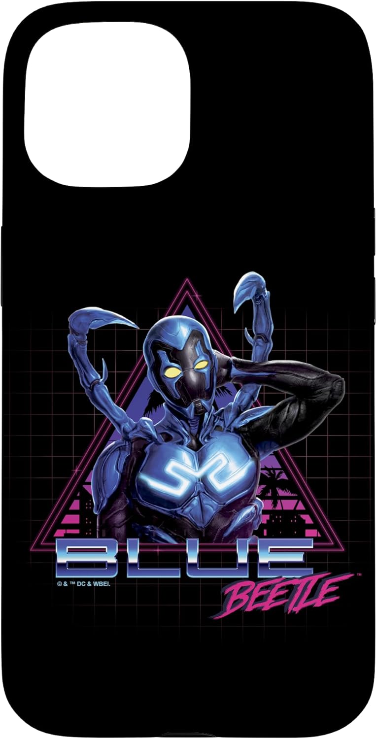 iPhone 14 Pro Max Blue Beetle Awkward Pose Neon City Triangle Portrait Case