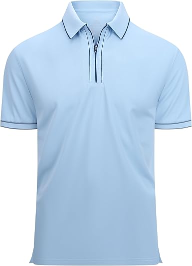 Alex Vando Mens Zipper Golf Shirt Moisture Wicking Zip Up Solid Fashion Polo Shirts
