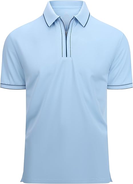 Alex Vando Mens Zipper Golf Shirt Moisture Wicking Zip Up Solid Fashion Polo Shirts