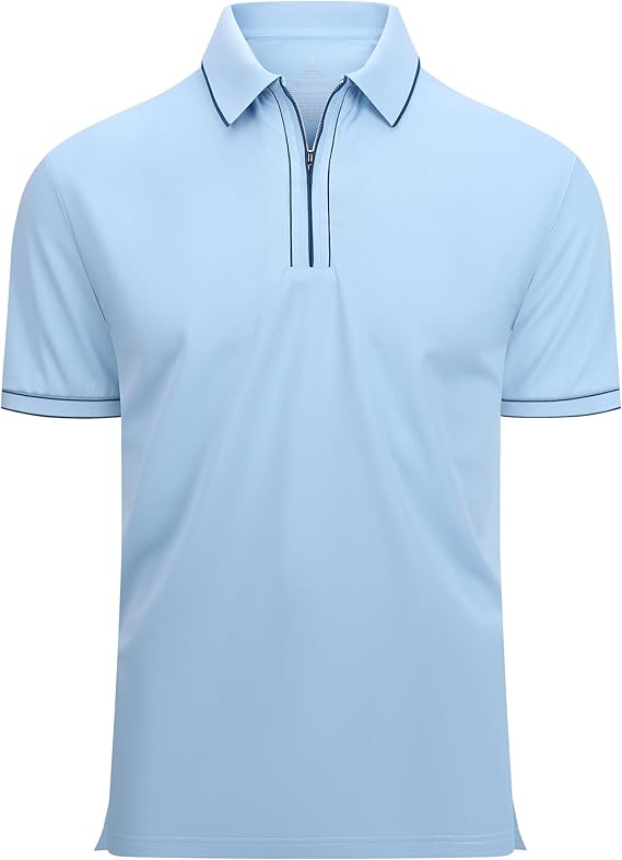 Alex Vando Mens Zipper Golf Shirt Moisture Wicking Zip Up Solid Fashion Polo Shirts