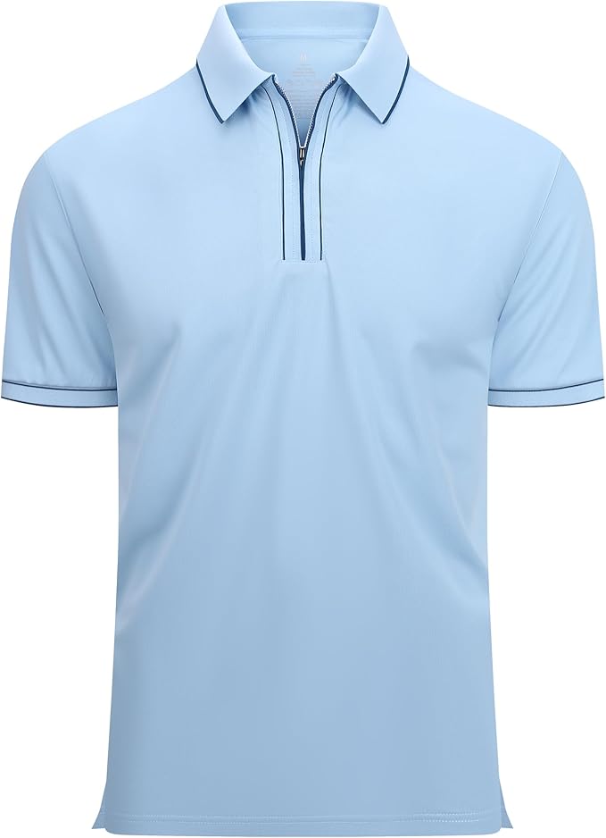 Alex Vando Mens Zipper Golf Shirt Moisture Wicking Zip Up Solid Fashion Polo Shirts