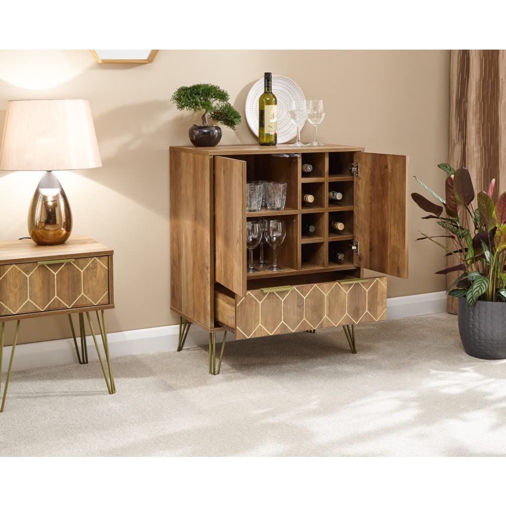 GFW Orleans Wine Cabinet with Drawer, 39 cm Length x 66 cm Width x 82 cm Height, Gold