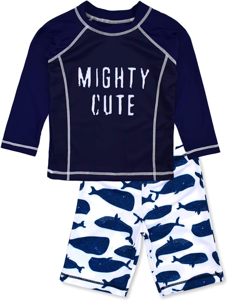 Boys Two Piece Rash Guard Swimsuits Kids Long Sleeve Sunsuit Swimwear Sets 6-7 Years Whale