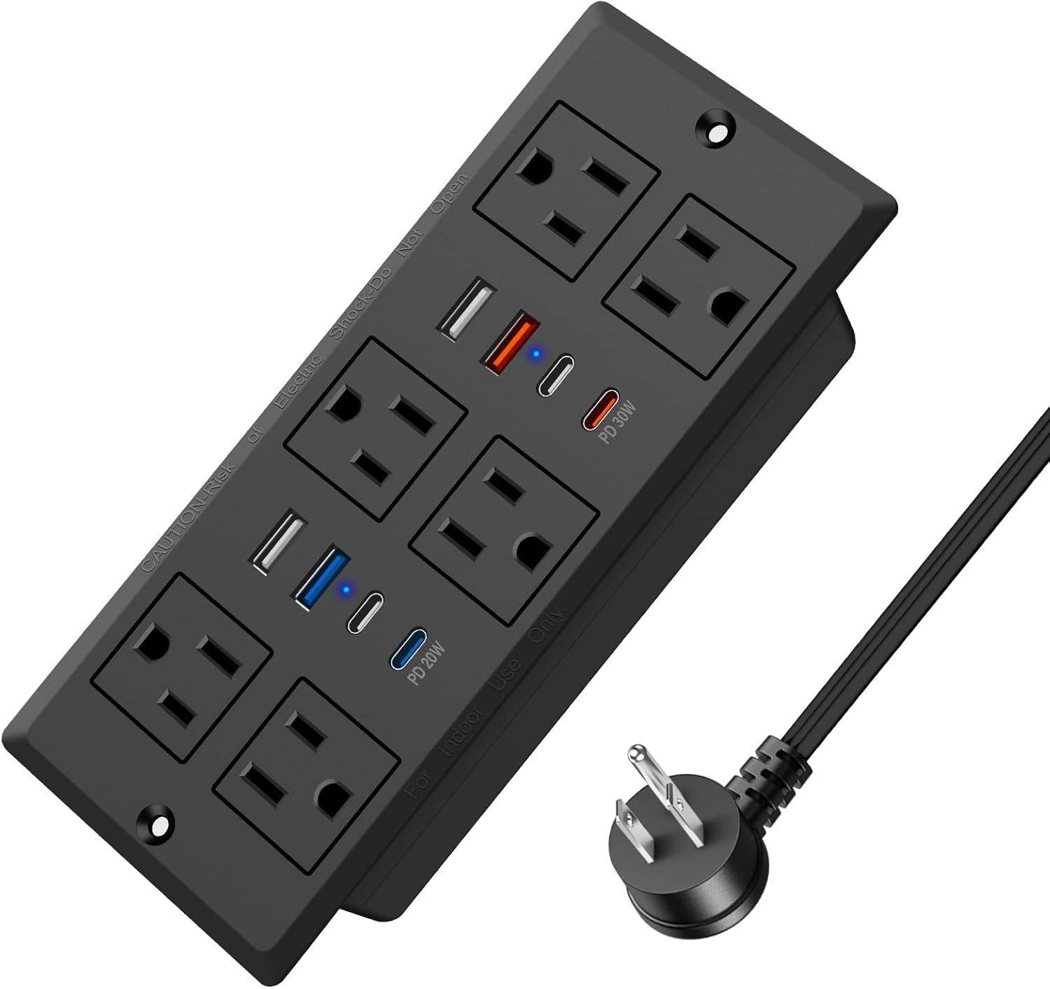 30W Recessed Power Strip USB C, Desk Flush Mount Outlet Plug in 6 AC & 8 USB Ports for Furniture Conference Power Hub, 6FT 6 FT Black