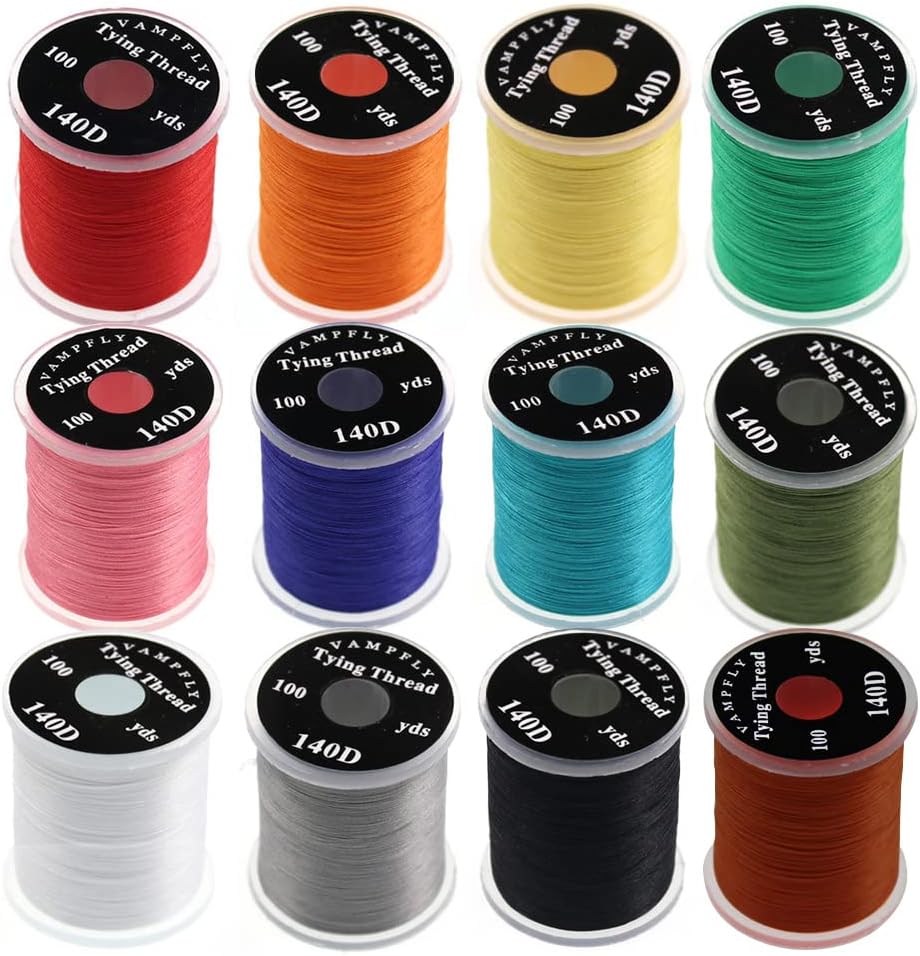 140D Fly Tying Thread 12 Colors Non Waxed Fly Tying Wires Materials Kits Fly Tying Tieing Supplies for Dry Wet Flies
