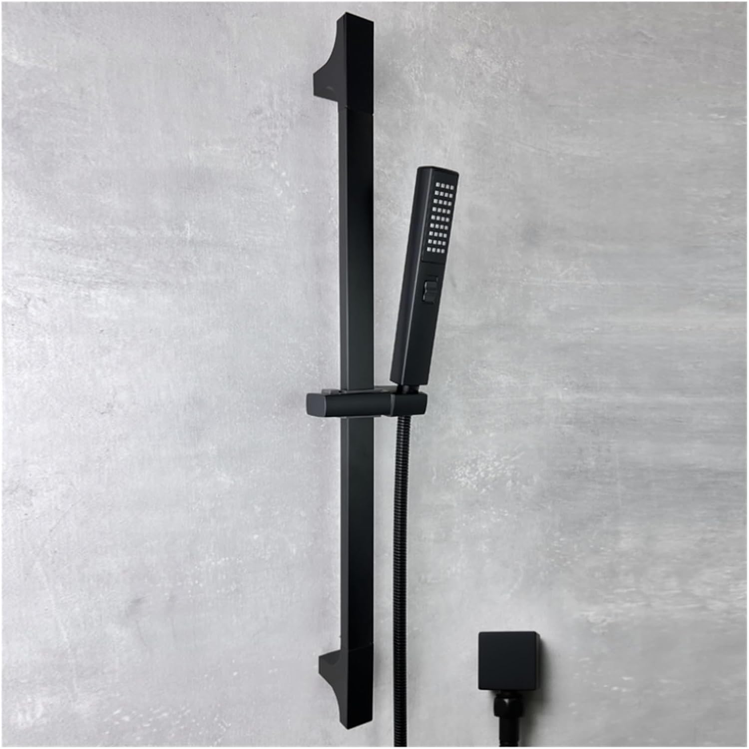 ABS Hand Shower Slide Bar Set, 2 Function, Adjustable Bracket with Brass Connector, Matte Black Chrome (Color : Black Set)