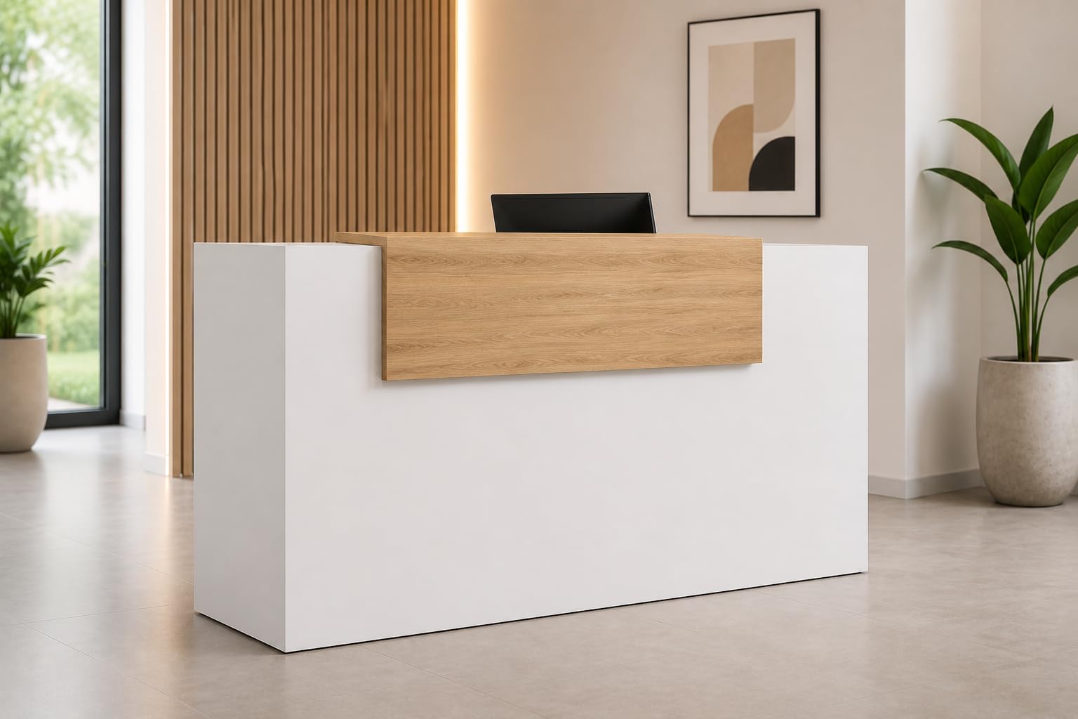 Genérico OFILIKE. Mostrador Basic de Recepción para Oficina o Negocio - Mostrador Recepción Moderno con Estante Interior (Roble) (120cm Ancho)