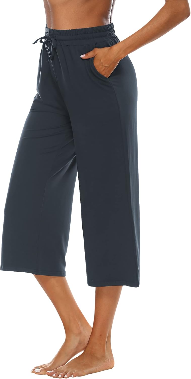 OYANUS Capris for Women Casual Summer Loose Comfy Drawstring Wide Leg Capri Pants with Pockets - Image 3