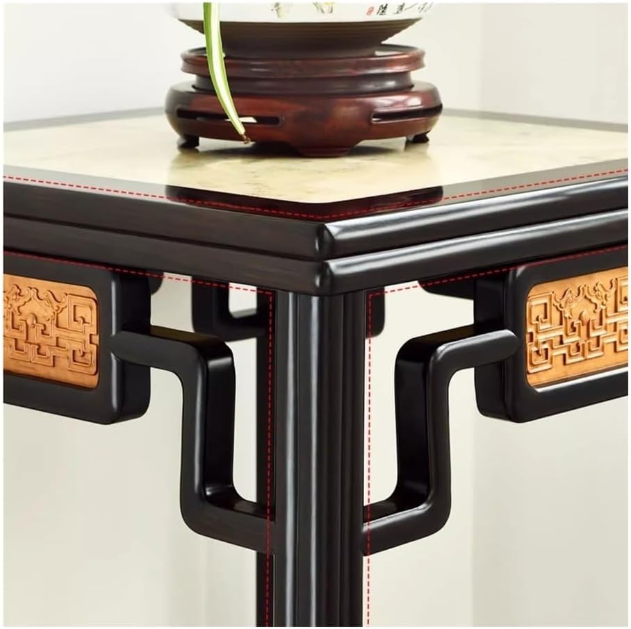 Vase Stand Openwork Carving Redwood with Marble Display Rack, Chinese Antique Style Plant Base