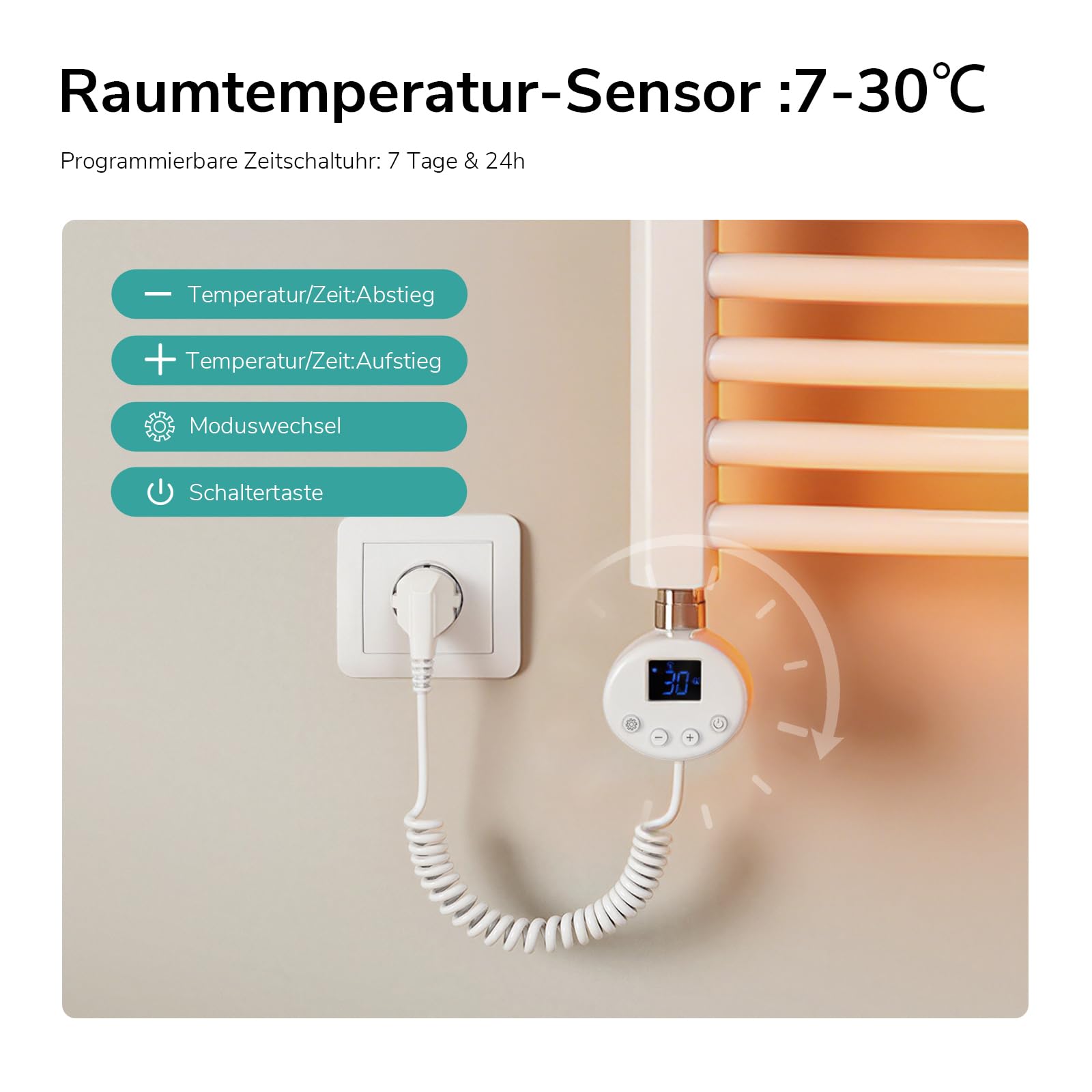 EMKE WiFi Badheizkörper Elektrisch 1200x500 mm Gebogen Handtuchheizkörper 500W Weiß