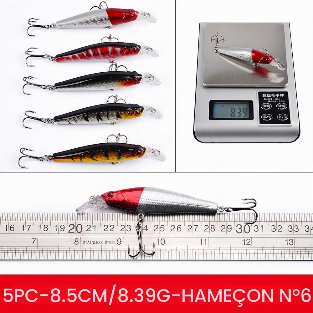 Leurres de Pêche Kit 48 PCS Appât de Pêche Boîte d'accessoires de Pêche Poissons-nateurs Spinnerbaits Crankbait Crochets de Pêche pour l'eau de Mer et l'eau Douce