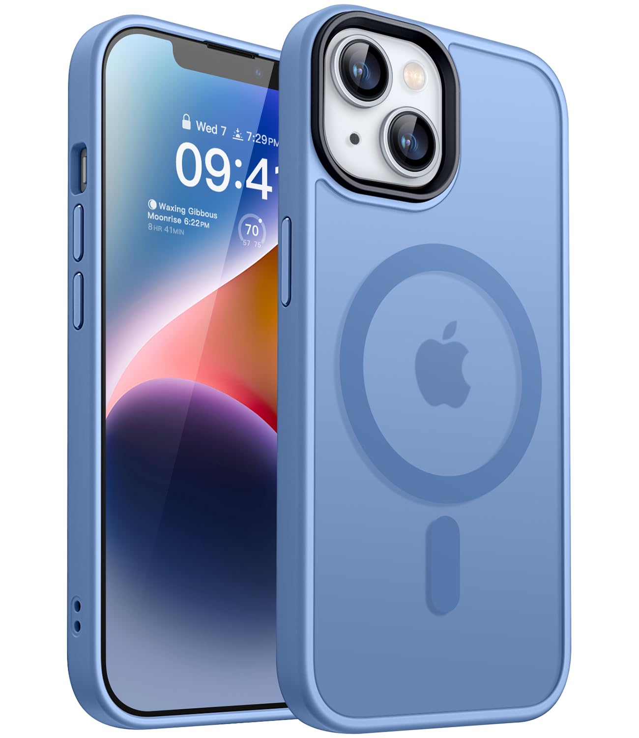 CANSHN Cover Magnetica Opaca per iPhone 13/14, [Compatibile con MagSafe] Custodia Traslucida Opaca Protettiva Sottile Antiurto 6,1 Pollici - Blu Chiaro