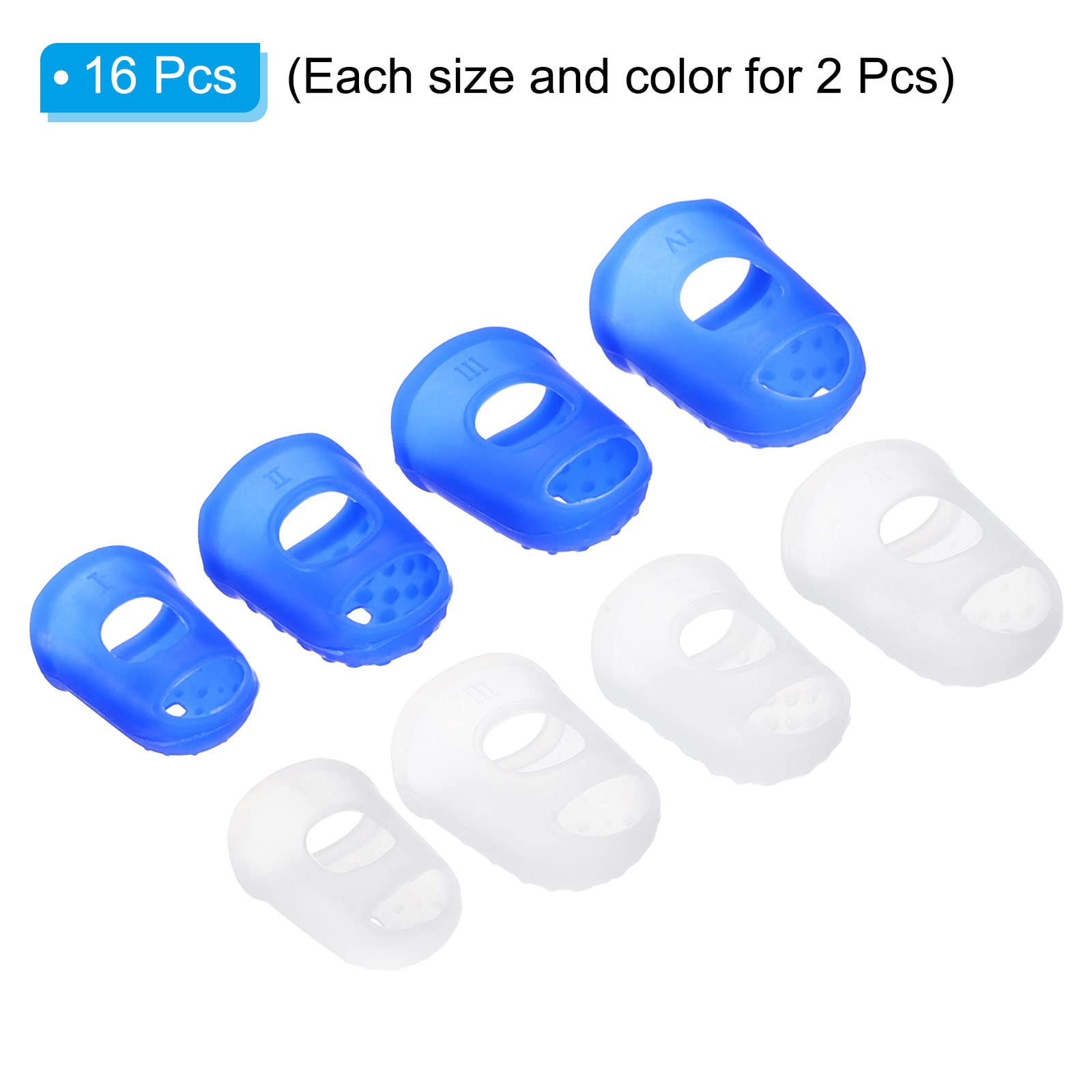 PATIKIL Embouts de Doigts Silicone 16 Pcs Protège-Doigts Pouce Transparent Bleu 4 Tailles