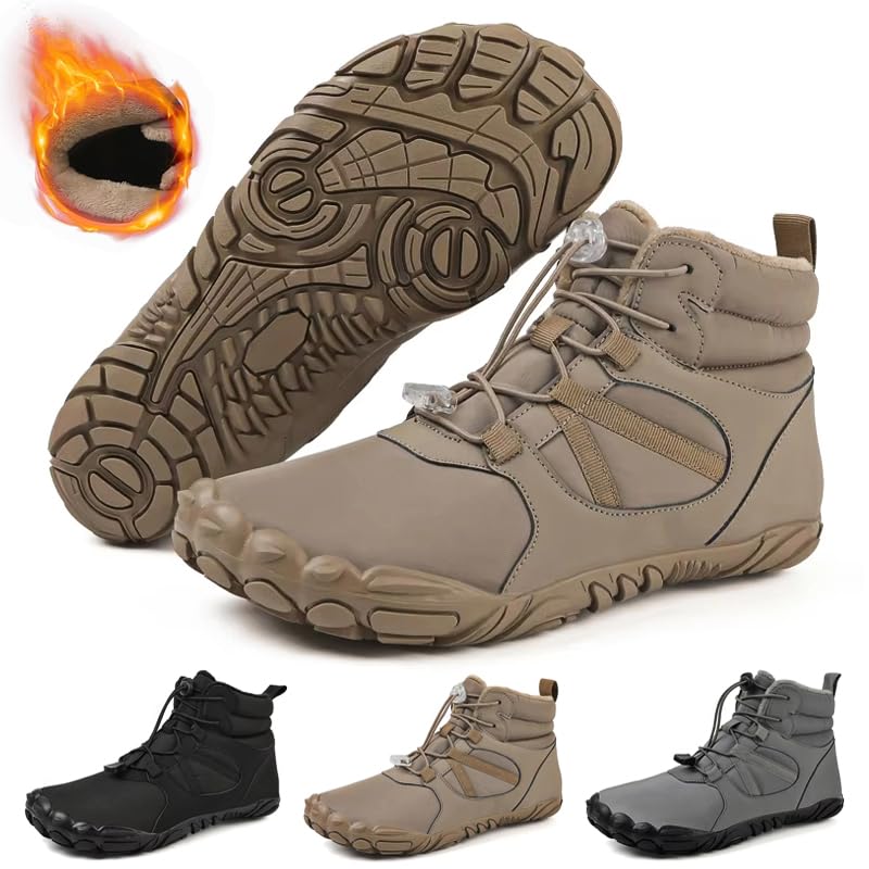 Homesally Homesally Zapatos Descalzos Impermeables de Invierno para Mujer, Calzado Descalzo de Invierno Senderismo Hombre, Botas Descalzas Antideslizantes e Impermeables, Zapatos para Caminar,Camel,40