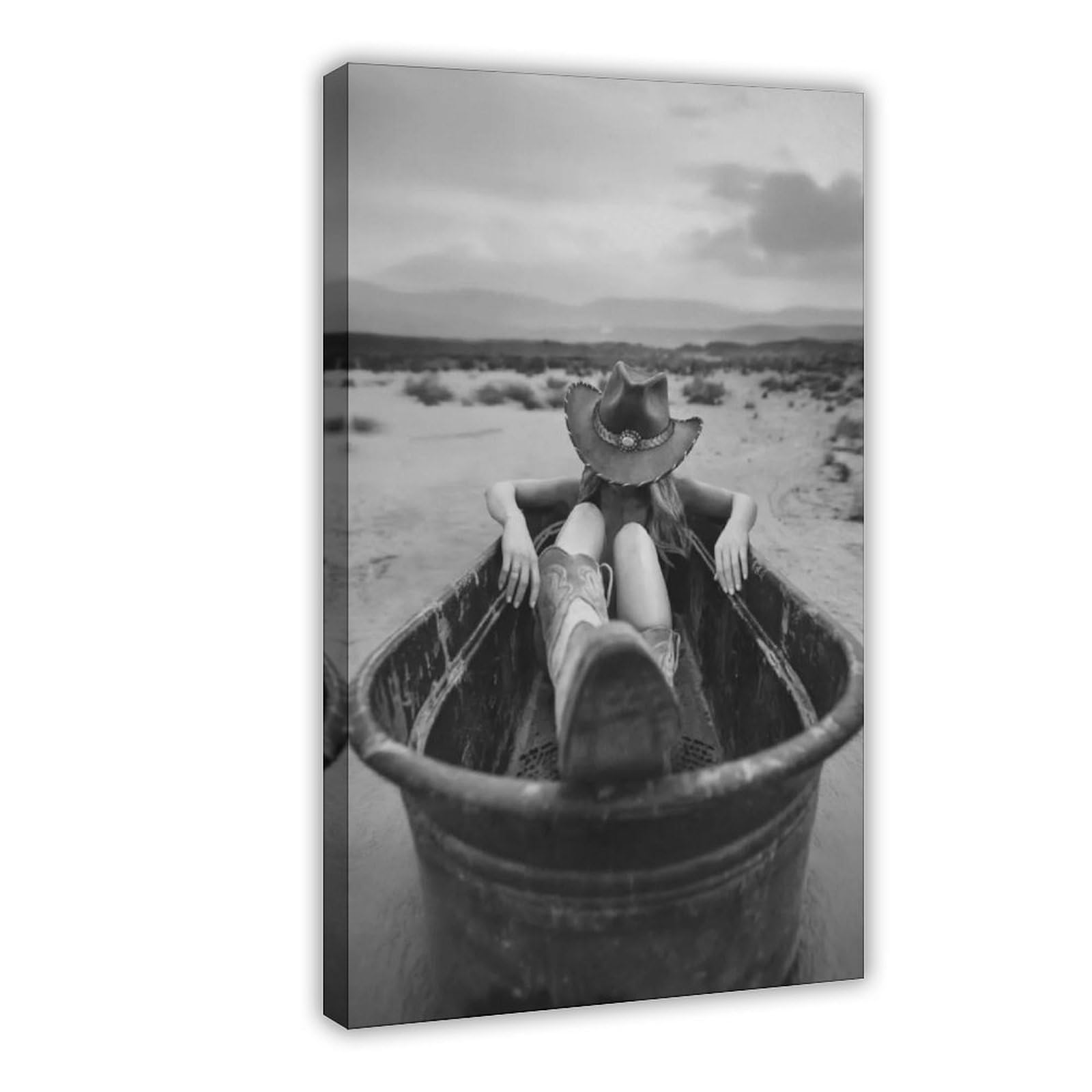 Nffbgfd Cowgirl In A Bathtub Canvas Poster Bedroom Decor Landscape Decor Gift 12X18inch(30X45cm)