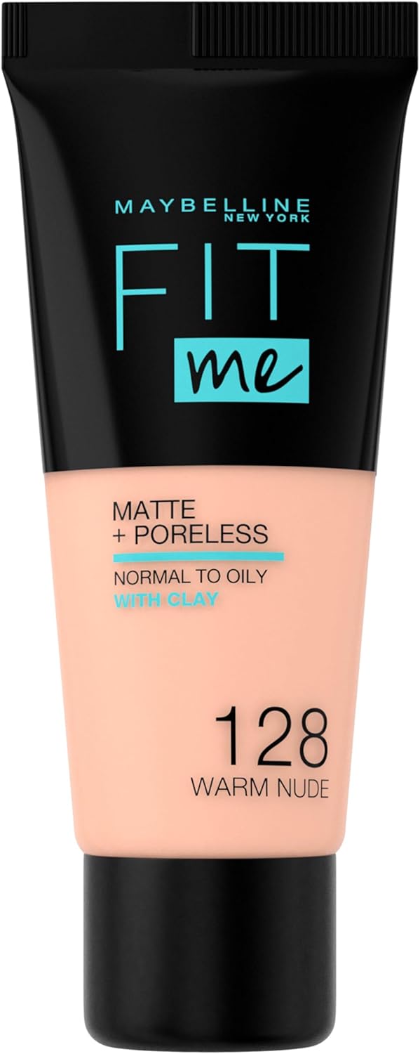 Maybelline New York – Fit Me Matte + Poreless Foundation – 128 Warm Nude – Medium Dekkende Foundatio
