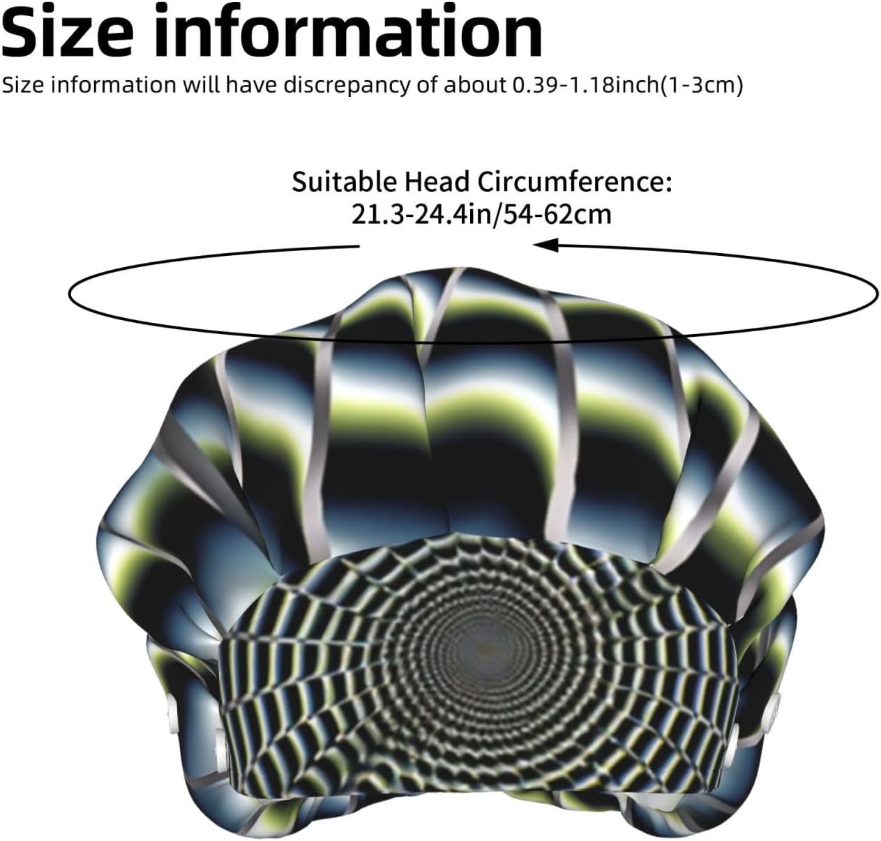 Spiral Optical Illusion GIF Bouffant Cap with Buttons, Sweatband Cap Black