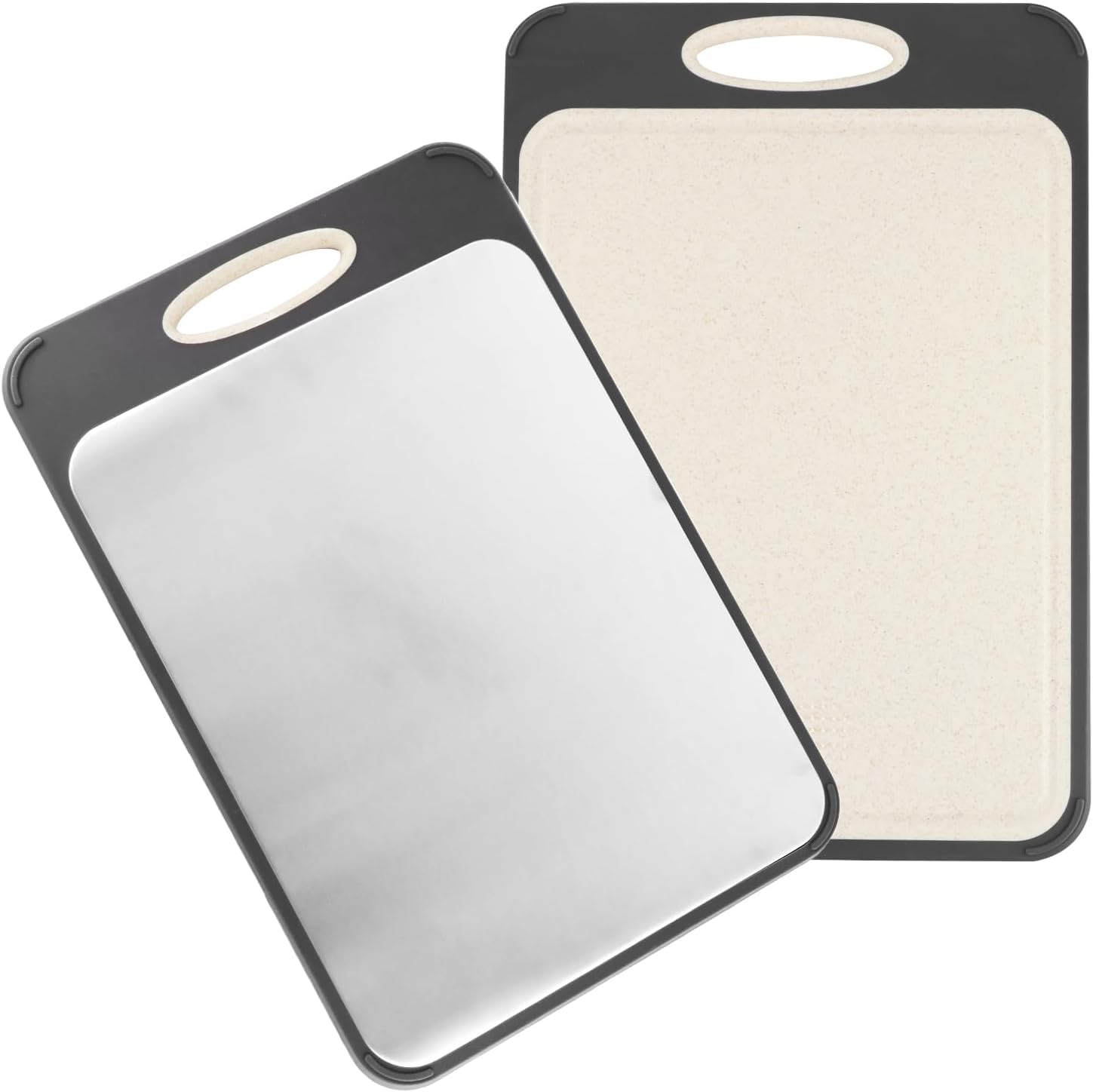 Stainless Steel Chopping Board, Double Sided Board for Kitchen, Scratch-Resistant Mesh Design, Juice Groove, Steel Cutting Board and Wheat Straw PP for Meat and Vegetables, Easy to Clean