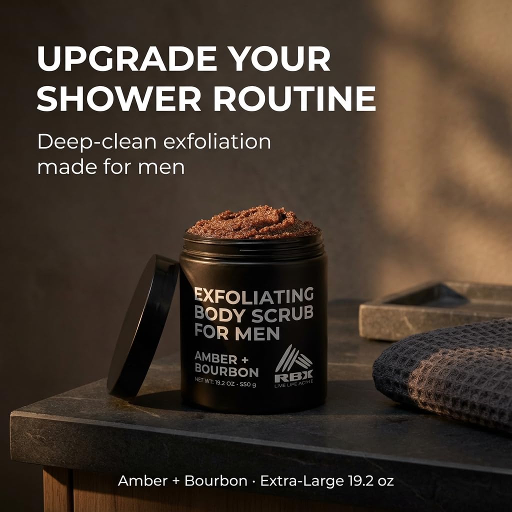 RBX Exfoliating Body Scrub For Men with Shea Butter Vitamin A and C, Moisturizing Hydrating Body Scrub for Healthy Skin